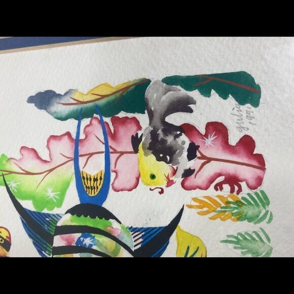 1991 Original water color by Gulia framed and matted under water scenery - Picture 5 of 8